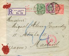 2562 Malta. 1915. COVER. Yv. 43, 44, 22. ½ P Green, 1 P Red And 3 P Lilac And Gray (Eduardo VII). Registered From LA VAL - Malte