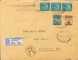 2565 British Marocco. 1927. COVER. Yv. 6, 7, 9(3). 40 Cts On 4 P Green Blue, 50 Cts On 5 P Yellow Chestnut And 1 F On 10 - Other & Unclassified