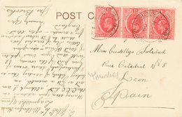 2574 Southern Nigeria. 1909. COVER. Yv. 33a(3). 1 P Pink (Type II), Three Stamps. Postcard From LAGOS To LEON. Postmark  - Andere & Zonder Classificatie