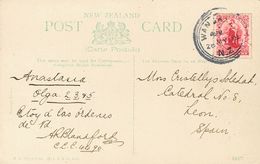 2577 New Zealand. 1913. COVER. Yv. 133/34. Two Postcards From WANGANUI To LEON (SPAIN) Franked With ½ Cts Green And 1 Ct - Autres & Non Classés