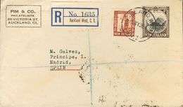 2581 New Zealand. 1936. COVER. Yv. 195, 199. 1 ½ P Red Chestnut And 4 P Black Chestnut. Registered From AUCKLAND To MADR - Autres & Non Classés