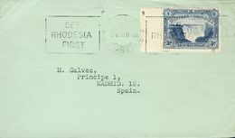 2586 South Rhodesia. 1936. COVER. Yv. 30. 3 P Blue. BULAWAYO To MADRID (addresed To Miguel Gálvez). On Reverse Arrival.  - Zuid-Rhodesië (...-1964)