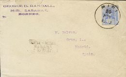 2587 Sarawak. 1930. COVER. Yv. 63. 12 Cts Overseas. MIRI To MADRID (addressed To Miguel Gálvez). On Reverse Transit SING - Andere & Zonder Classificatie