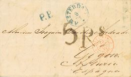 2598 Netherlands. Prephilately. 1839. COVER. AMSTERDAM To GIJON (SPAIN). C.d.s. AMSTERDAM, In Blue, French Transit And S - ...-1852 Voorlopers