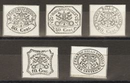 2623 Papal States. 1889. Yv. (*) 20, 22/25. 3 Cts, 10 Cts, 20 Cts, 40 Cts And 80 Cts, In Black On White. MOENS REPRINTS, - Etats Pontificaux