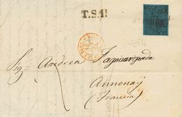 2628 . 1853. COVER. Yv. 5. 40 Cts Blue, Variety A LARGE EMBOSSED. PARMA To ANNONAY (FRANCE). Two-line Date Postmark And  - Sonstige & Ohne Zuordnung