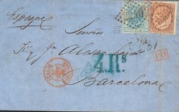 2644 Italy. 1859. COVER. Yv. 18, 23. 30 Cts Chestnut (not Important Vertical Fold Of Archive) And 20 Cts Blue. GENOVA To - Zonder Classificatie