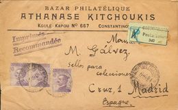 2663 Italian Levant. 1921. COVER. 50 Cts Violet From Italy, Three Stamps. Registered From CONSTANTINOPLA To MADRID. On R - Other & Unclassified