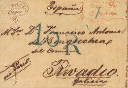 2672 Latvia. (1840ca). COVER. RIGA To RIVADEO, Addresed Via France. Rectangular Postmark Of Origin (not Legible) And Rat - Other & Unclassified