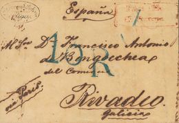 2672 Latvia. (1840ca). COVER. RIGA To RIVADEO, Addresed Via France. Rectangular Postmark Of Origin (not Legible) And Rat - Autres & Non Classés