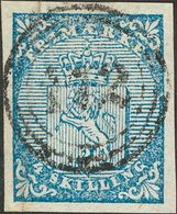 2684 Norway. 1855. Yv. º 1. 4 S Blue. Postmark Numeral "112", Of Hevne. VERY FINE AND RARE. (Facit 1). - Autres & Non Classés