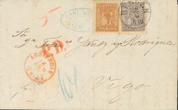 2686 Norway. 1859. COVER. Yv. 10, 13. 24 S Light Brown And 3 S Gray Violet. BERGEN To VIGO. C.d.s. BERGEN And On The Fro - Andere & Zonder Classificatie