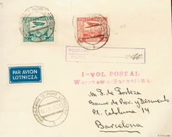 2691 Poland. Airmail. 1928. COVER. Yv. 5, 8. 10 G Green And 30 G Carmine. Airmail From WARSAW To BARCELONA. On The Front - Sonstige & Ohne Zuordnung