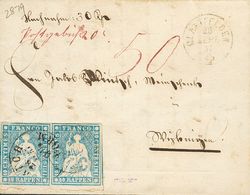 2751 Switzerland. 1857. COVER. Yv. 27(2). 10 R Light Blue, Pair With Lower Leaf Edge. GLATTFELDEN To WIPKINGEN. C.d.s. G - Autres & Non Classés