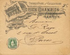 2760 Switzerland. 1894. COVER. Yv. 82. 25 Cts. Green. Cover With Philatelic Stationery ADRIEN CHAMPION From GENEVA To PA - Andere & Zonder Classificatie