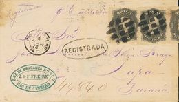 2815 Brazil. 1873. COVER. Yv. 28(3). 200 Reis Blak, Strip Of Three (one On Reverse). Registered Cover From RIO DE JANEIR - Other & Unclassified