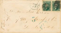 2906 United States. 1869. COVER. Yv. 22(2). 10 Green Cts, Couple. Addressed To SANTIAGO DE CEIBA (CUBA). In The Front Po - Autres & Non Classés