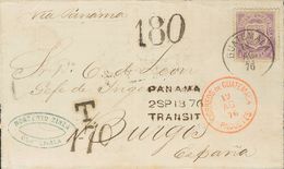2983 Guatemala. 1876. SOBRE. Yv. 5. 4 R Violeta. GUATEMALA A BURGOS (ESPAÑA). En El Frente Fechador CORREOS DE GUATEMALA - Guatemala