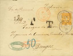 2984 Guatemala. 1876. SOBRE. Yv. 6. 1 Peso Amarillo. GUATEMALA A BURGOS. En El Frente Fechador CORREOS DE GUATEMALA / PA - Guatemala