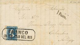 3014 Méjico. 1876. SOBRE. Yv. 58. 25 Ctvos Azul (Querétaro). SAN JUAN DEL RIO A COLOMBRES (ASTURIAS, ESPAÑA). Matasello  - Mexico