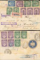 3047 Nicaragua. 1906. SOBRE. Yv. 196(3), 198(4), 200. 1 Ctvo Verde, Tres Sellos, 3 Ctvos Violeta, Cuatro Sellos (al Dors - Nicaragua