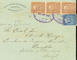 3053 Nicaragua. 1906. SOBRE. Yv. 200, 223(3). 5 Ctvos Azul Y 10 Ctvos Castaño Amarillo (waterloo), Tres Sellos. MANAGUA  - Nicaragua