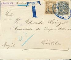 3067 Nicaragua. 1910. SOBRE. Yv. 257, 258. 15 Ctvos Negro Y 20 Ctvos Oliva. MANAGUA A CURITIBA (BRASIL). Tasada A La Lle - Nicaragua