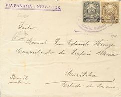 3068 Nicaragua. 1911. SOBRE. Yv. 257, 258. 15 Ctvos Negro Y 20 Ctvos Oliva. MANAGUA A CURITIBA (BRASIL). Circulada Vía C - Nicaragua