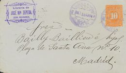 3074 Nicaragua. Entero Postal. 1896. SOBRE. 10 Ctvos Naranja Sobre Entero Postal De LEON A MADRID. Al Dorso Tránsito COR - Nicaragua