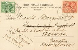 3116 Uruguay. 1902. SOBRE. Yv. 152, 153. 1 Ctvo Verde Y 2 Ctvos Rojo. Tarjeta Postal De MONTEVIDEO A ORENSE, Reexpedida  - Uruguay