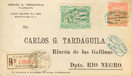 3119 Uruguay. 1925. SOBRE. Yv. 305, Aéreo 9. 5 Cts Rosa Anaranjado Y 45 Cts Verde. Certificado De MONTEVIDEO A RINCON. M - Uruguay