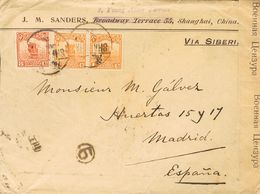 3131 China. 1917. COVER. Yv. 146(2), 158. 1 Ctvo. Orange, Two Stamps And 8 Ctvos Orange Red. SHANGHAI To MADRID. On Reve - Autres & Non Classés