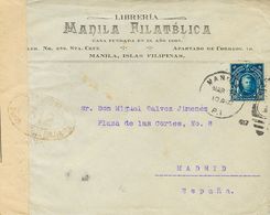 3153 Philippines. U.S. Administration. 1917. COVER. Yv. 208A. 10 Ctvos Blue. MANILA To MADRID (with Advertising Librería - Philippinen