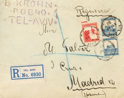 3173 Palestine. 1930. COVER. Yv. 68, 71(2). 7 M Red And 13 M Ultramarine, Two Stamps. Registered From TEL-AVIV To MADRID - Sonstige & Ohne Zuordnung