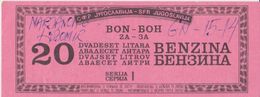 JUGOSLAWIEN   //  REPUBLIKA SRPSKA KRAJINA, GLINA   /  WAR PERIOD   -  FUEL BON, BON FUR 20 LITER BENZINE  -  1993 - Croatie