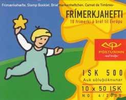 Iceland 2000 Booklet Of 10 Scott #910a 50k Stars, Children EUROPA Common Design - Booklets
