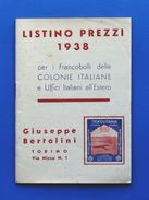 Filatelia - Francobolli Delle Colonie Italiane - Listino Prezzi Bertolini 1938 - Autres & Non Classés
