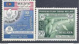 1958 MALAISIE MALAYA 89-90** Droits De L 'homme - Federation Of Malaya