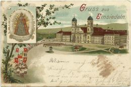 AK Einsiedeln Kloster & Madonna Zweibild-Farblitho 1908 #03 - SZ Schwyz