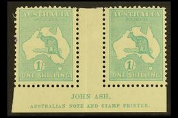 5291 1915-27 1s Blue-green, SG 40, JOHN ASH Imprint Gutter Pair, Mint, Tiny Ink Spot At Left. For More Images, Please Vi - Other & Unclassified