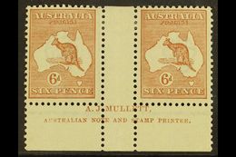 5295 1923-24 6d Chestnut Kangaroo, SG 73, MULLETT Imprint Gutter Pair From Plate 4, BW Spec 21zc, Very Fine Mint. For Mo - Other & Unclassified