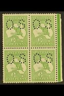 5339 OFFICIALS 1913 ½d Green, Punctured "O S" (smaller Letters, SG Type O2), Right Marginal Block Of 4, SG O16, Fine Min - Other & Unclassified