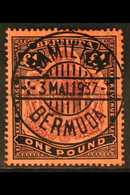 5481 1918-22 £1 Purple & Black On Red, SG 55, Used With Horizontal Pen Line And Faked Superb Upright 'socked On The Nose - Bermuda