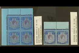 5490 1938-53 2s Purple & Blue On Deep Blue Ordinary Paper Perf 14, SG 116c, Superb Mint (stamps NHM) Upper Left Corner B - Bermuda