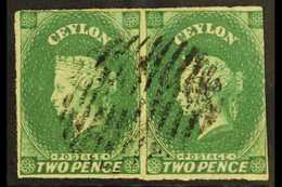 5778 1857 2d Blue Green, SG 3, Used Pair With Margins To 3 Sides. Attractive Item. For More Images, Please Visit Http:// - Ceylon (...-1947)