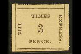 6025 1870-71 3d Black On Rose "FIJI TIMES", Rouletted, On Thin Vertically Laid Paper, SG , Very Fine Mint With Large Par - Fiji (...-1970)