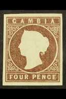 6243 1874 4d Brown, Watermark "Crown CC," Imperforate, SG 5, Four Good To Large Margins,good To Fine Mint. For More Imag - Gambia (...-1964)