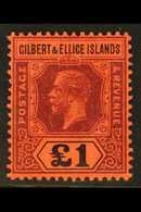 6382 1912-24 £1 Purple And Black On Red, SG 24, Very Fine Mint, Superb. For More Images, Please Visit Http://www.sandafa - Gilbert & Ellice Islands (...-1979)