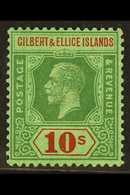 6384 1922-27 10s Green And Red On Emerald, SG 35, Very Fine Mint, Superb. For More Images, Please Visit Http://www.sanda - Gilbert & Ellice Islands (...-1979)