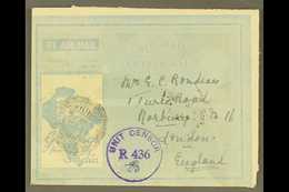 6546 1944 BRITISH MILITARY FORCES CHRISTMAS AEROGRAMME (Kessler 189b) Tiger Head And Map Design In Pale Blue Over White  - Other & Unclassified